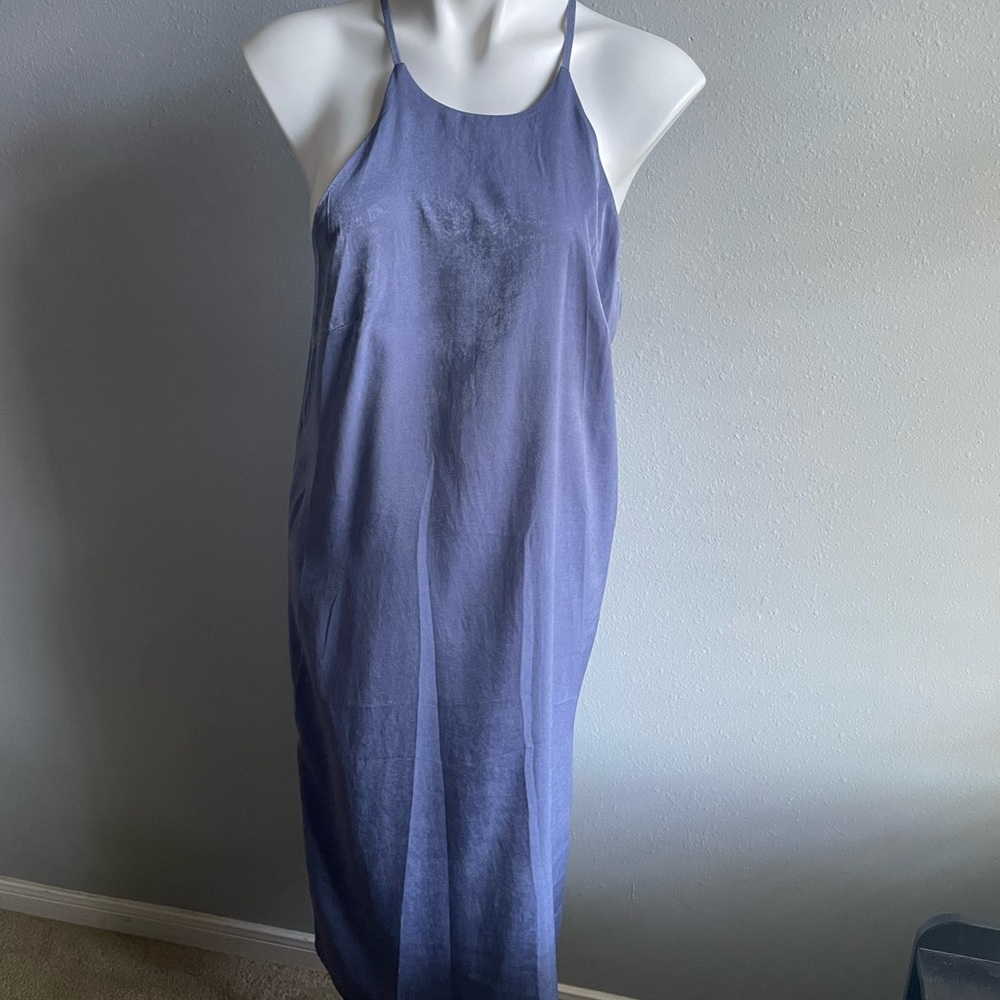 Soprano Women’s Large Satin Midi Halter Dress Summer Blue Gray